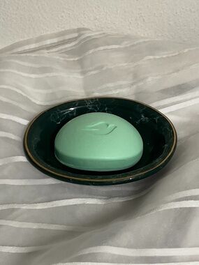 Vintage Springs Soap dish Marble Dark Forest Green Gold border Ceramic